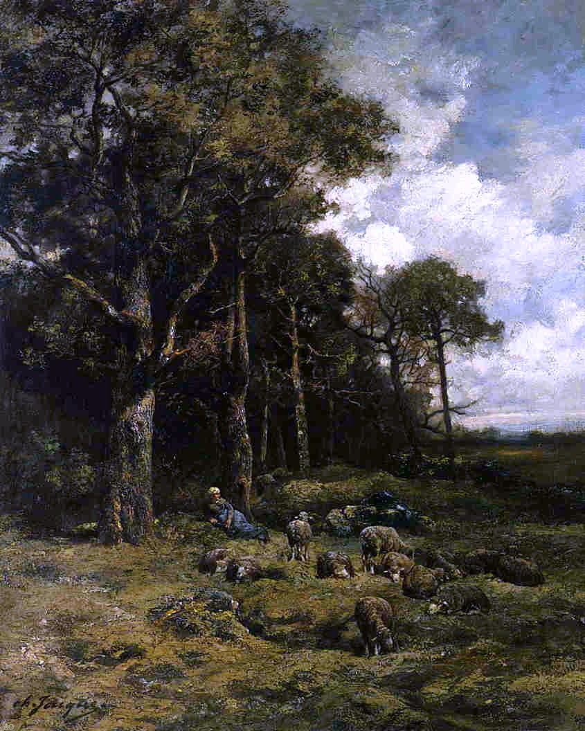 Charles Emile Jacque The Shepherdess - Canvas Print
