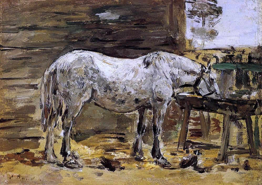 Eugene-Louis Boudin White Horse at the Feeding Trough - Canvas Print