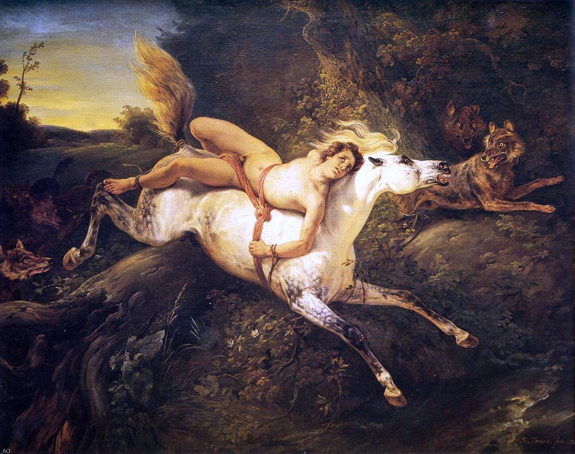 Horace Vernet Mazeppa and the Wolves - Canvas Print