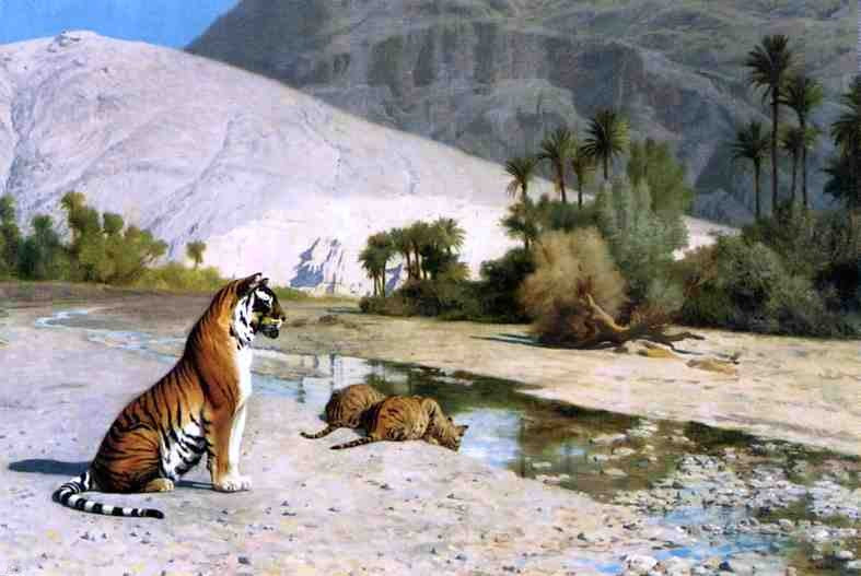 Jean-Leon Gerome Thirst (also known as Tigress and Her Cubs) - Canvas Print
