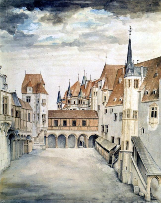 Albrecht Durer Couryard of the Former Castle in Innsbruck (with Clouds) - Canvas Print