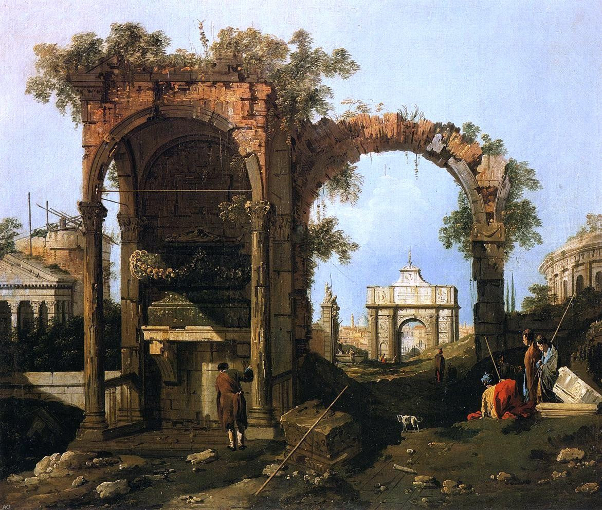 Canaletto A Landscape with Ruins (also known as picket Duty in Virginia) - Canvas Print