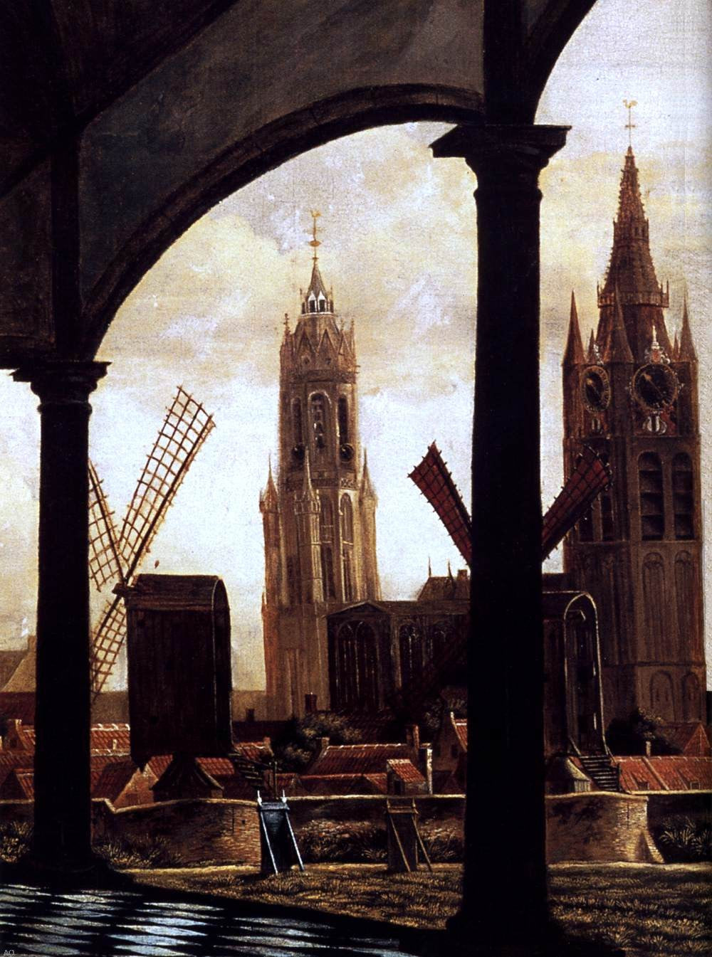 Daniel Vosmaer A View of Delft through an Imaginary Loggia (detail) - Canvas Print