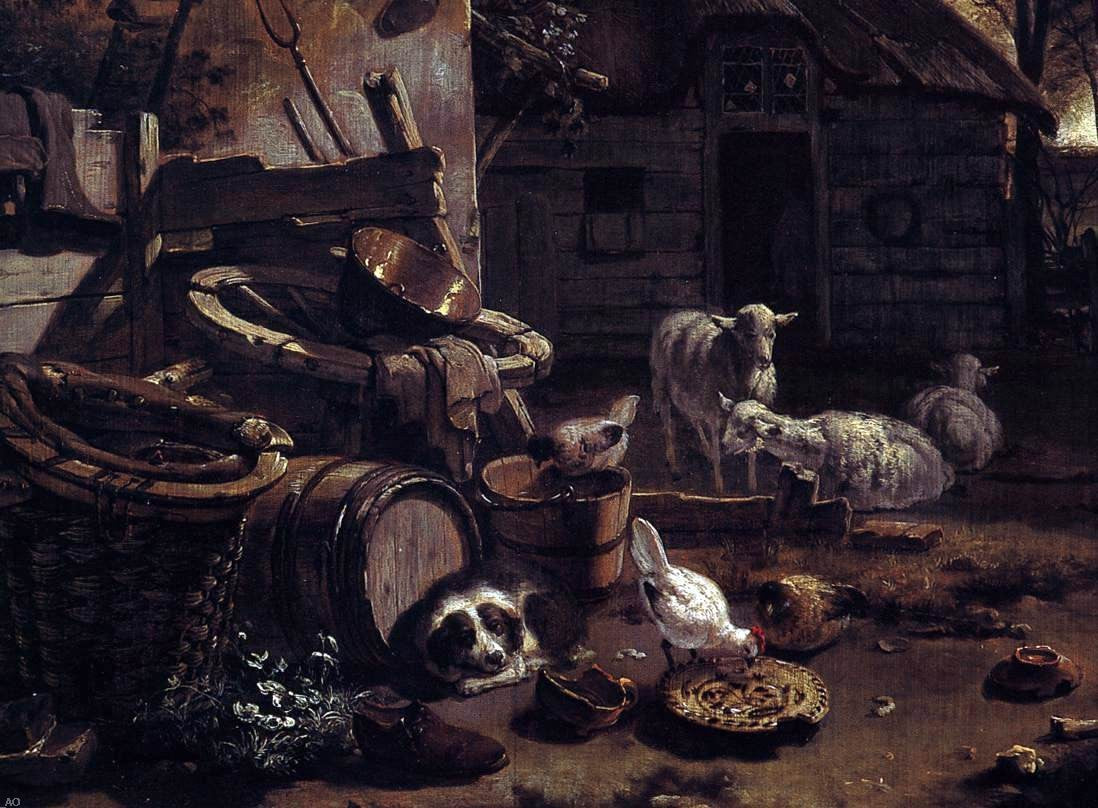 Egbert Van der Poel The Barnyard Scene (detail) - Canvas Print