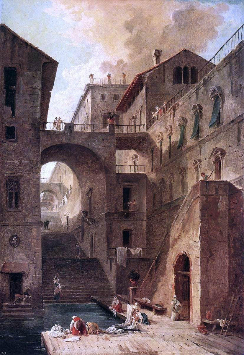 Hubert Robert Washerwomen - Canvas Print