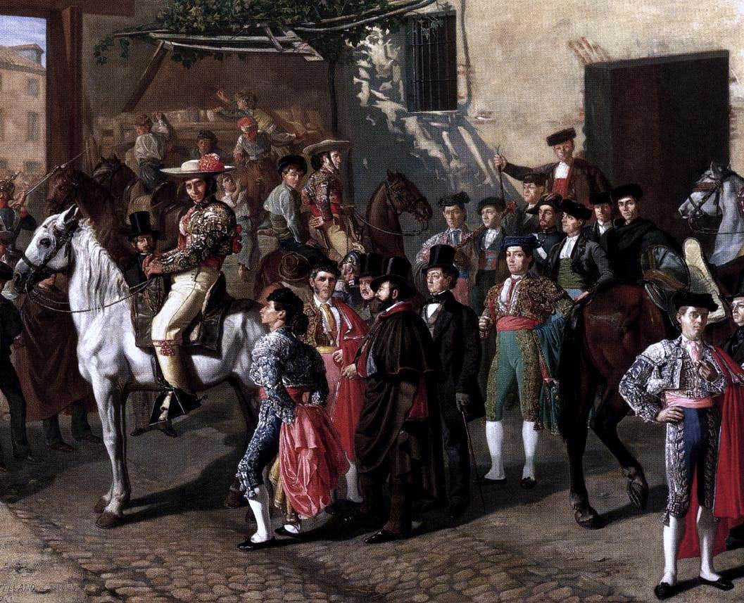 Manuel Castellano Horses in a Courtyard by the Bullring before the Bullfight, Madrid (detail) - Canvas Print
