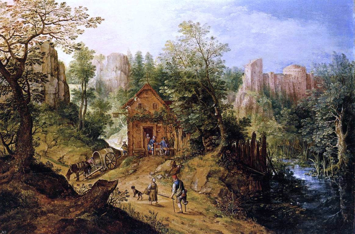 Pieter Stevens Mountain Valley with Inn and Castle - Canvas Print