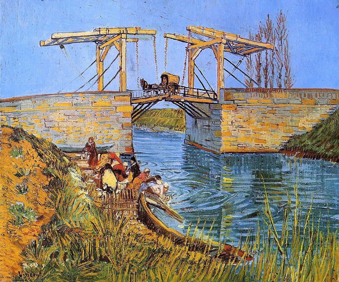 Vincent Van Gogh The Langlois Bridge at Arles with Women Washing (also known as Bridge at Arles (Women Washing)) - Canvas Print