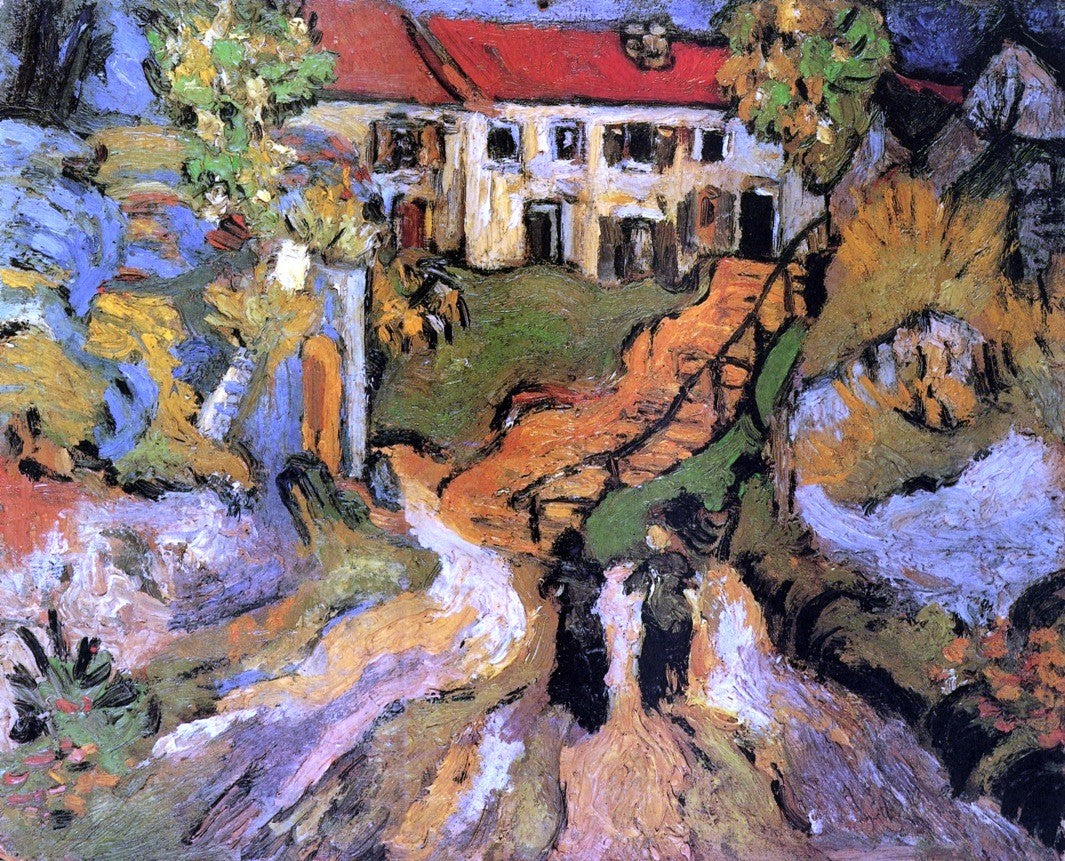Vincent Van Gogh Village Street and Steps in Auvers with Two Figures - Canvas Print