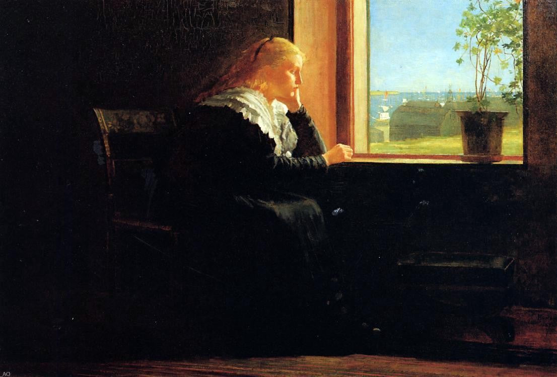 Winslow Homer Looking out to Sea (also known as Female Figure in Black near a Window) - Canvas Print