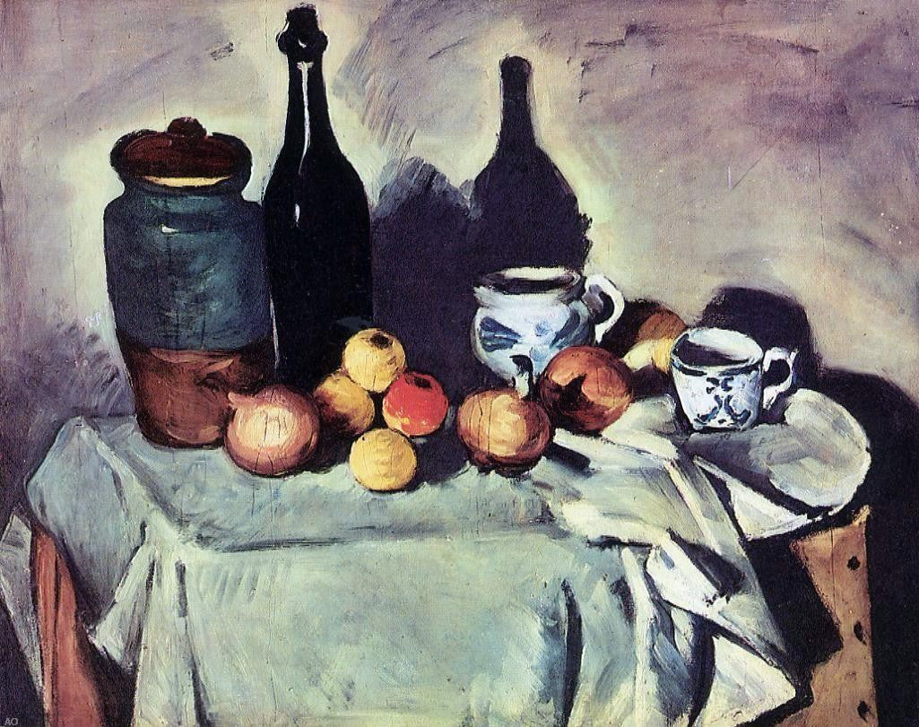 Paul Cezanne Still Life - Post, Bottle, Cup and Fruit - Canvas Print