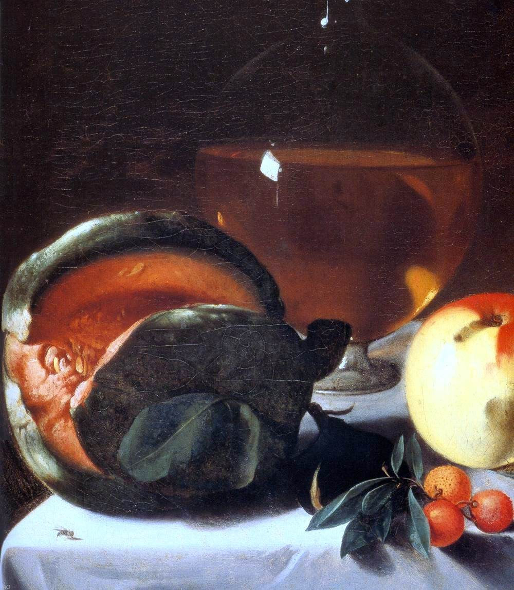Pensionante Del saraceni Still-Life with Fruit and a Carafe of White Wine (detail) - Canvas Print