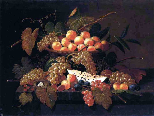 Severin Roesen Still Life with Fruit and Nest - Canvas Print