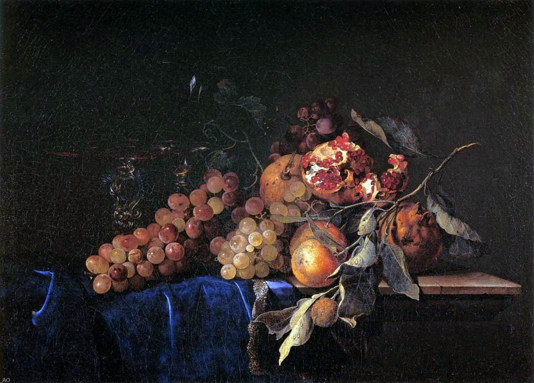 Willem Van Aelst Still-Life with Fruit and a Crystal Vase - Canvas Print