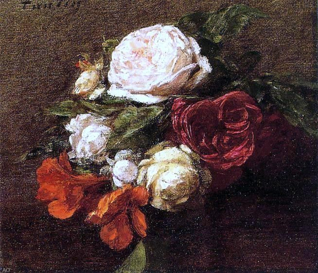 Henri Fantin-Latour Roses and Nasturtiums - Canvas Print