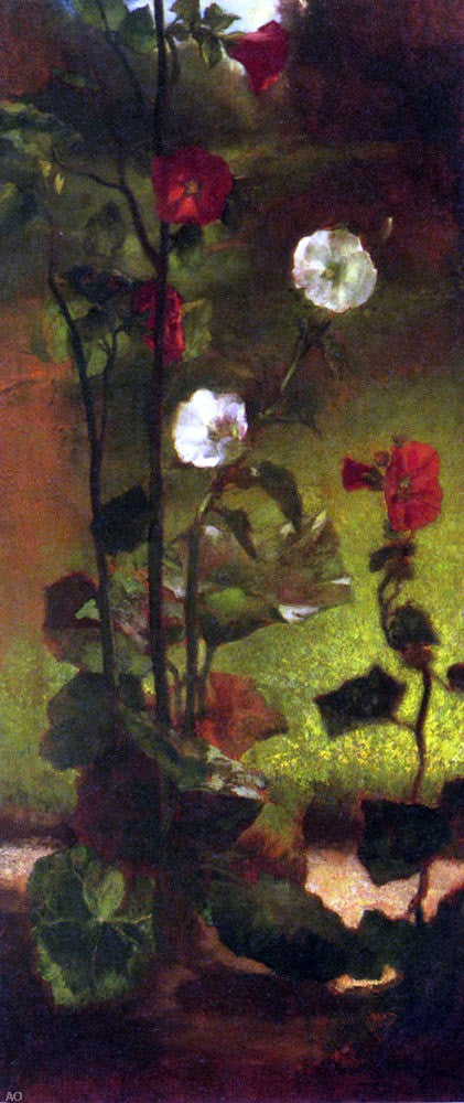 John La Farge Hollyhocks - Canvas Print