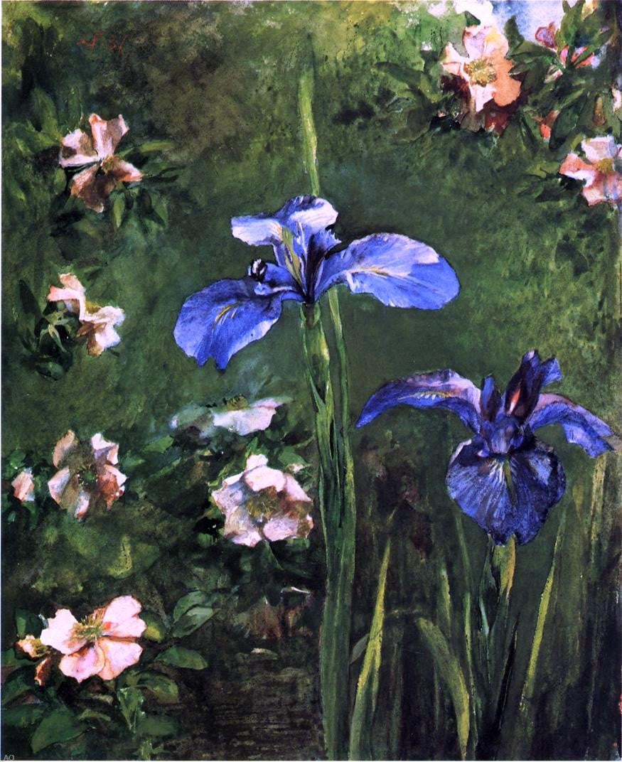 John La Farge Wild Roses and Irises - Canvas Print