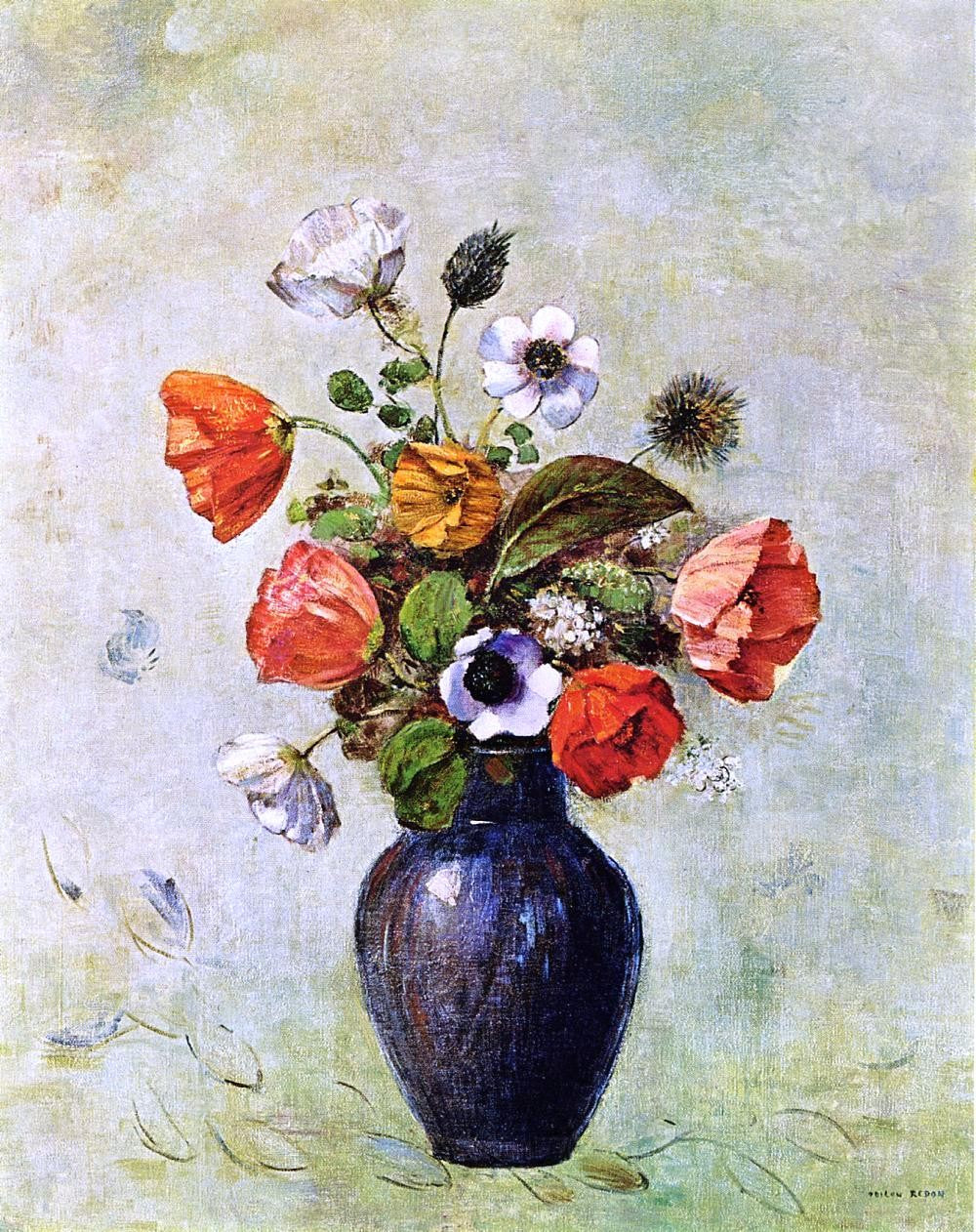 Odilon Redon Anemones and Poppies in a Vase - Canvas Print