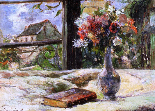 Paul Gauguin Vase of Flowers and Window - Canvas Print