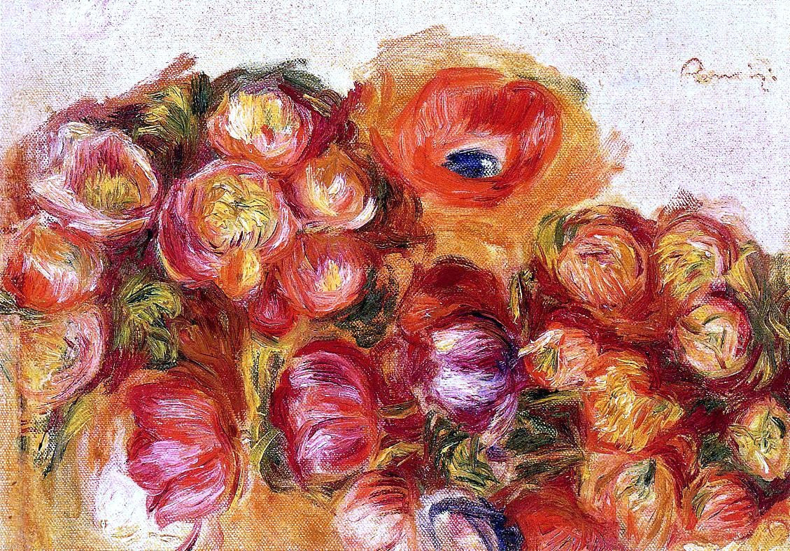 Pierre Auguste Renoir Study of Flowers - Anemones and Tulips - Canvas Print