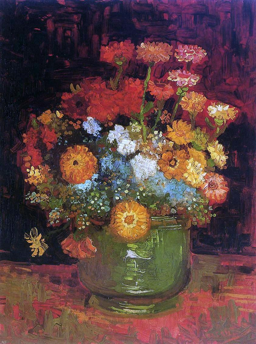 Vincent Van Gogh Vase with Zinnias - Canvas Print