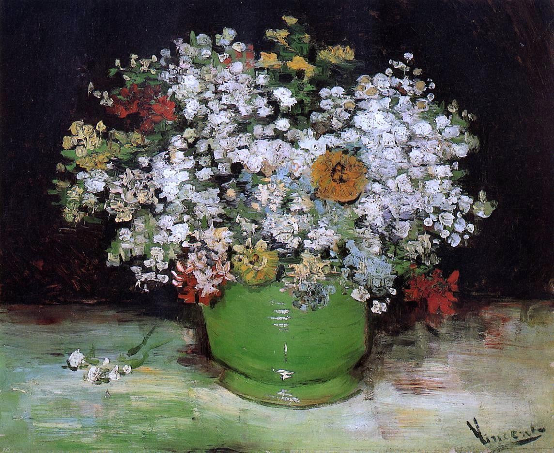 Vincent Van Gogh Vase with Zinnias and Other Flowers - Canvas Print