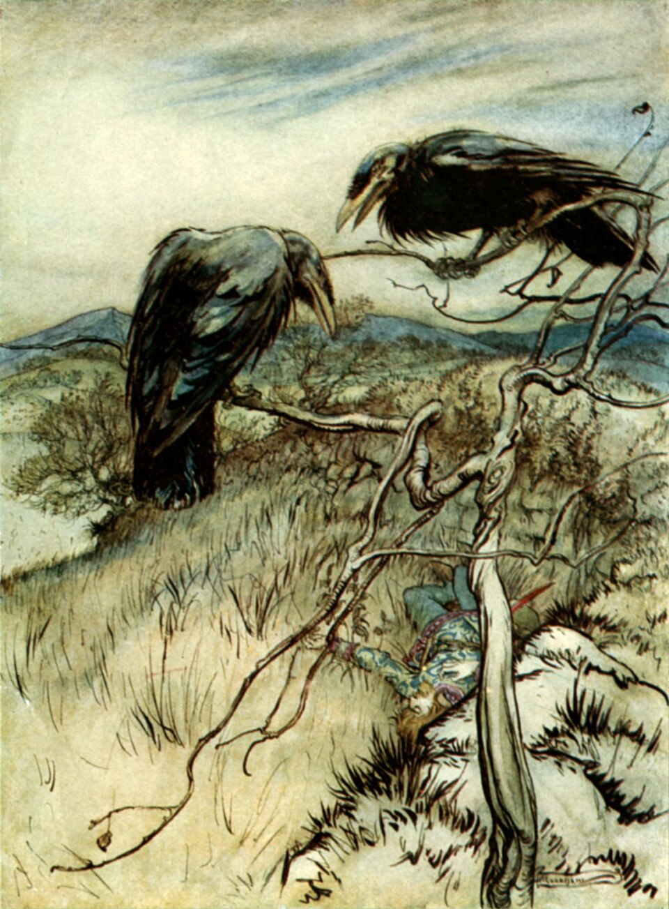 Arthur Rackham The Twa Corbies - Canvas Print