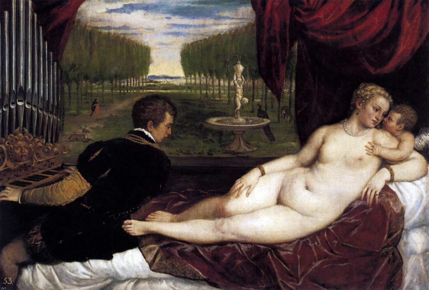 Titian Venus with Organist and Cupid - Canvas Print