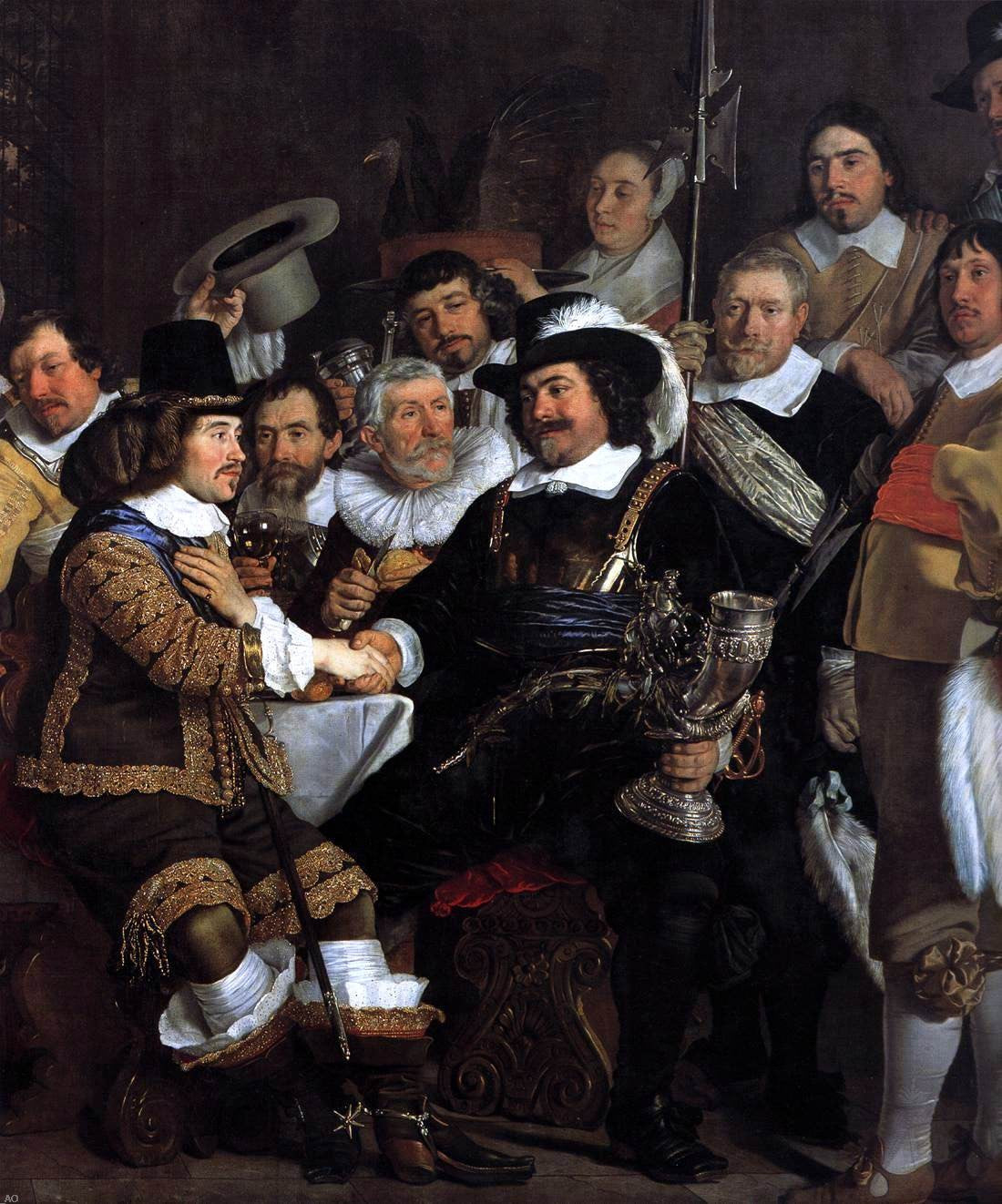 Bartholomeus Van der Helst Celebration of the Peace of Munster, 1648, at the Crossbowmen's Headquarters (detail) - Canvas Print