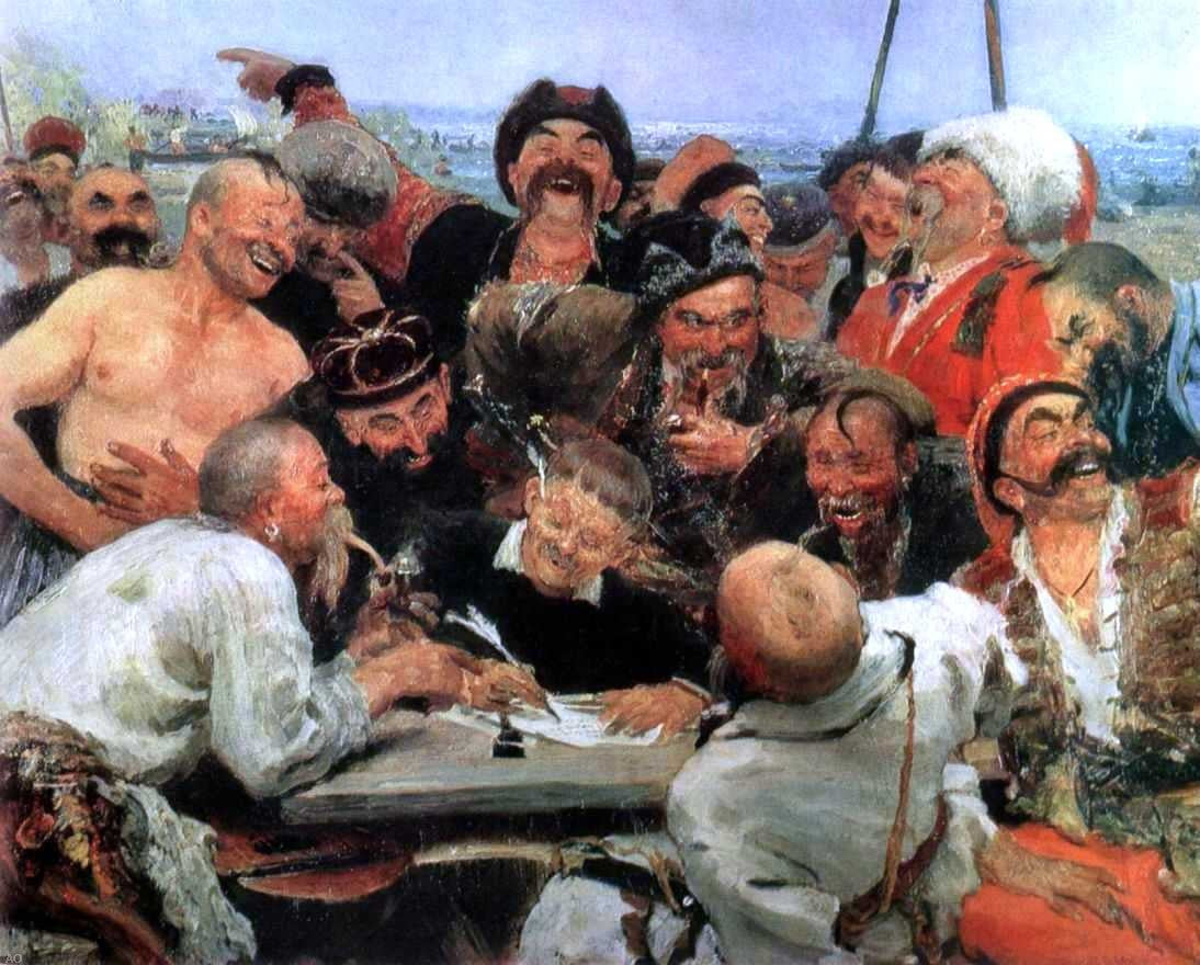 Ilia Efimovich Repin The Reply of the Zaporozhian Cossacks to Sultan Mahmoud IV (study) - Canvas Print