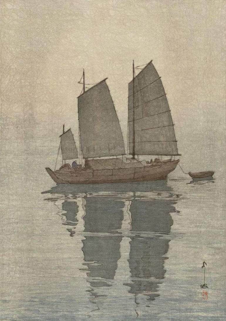 Hiroshi Yoshida Sailing Boats, Mist - Canvas Print