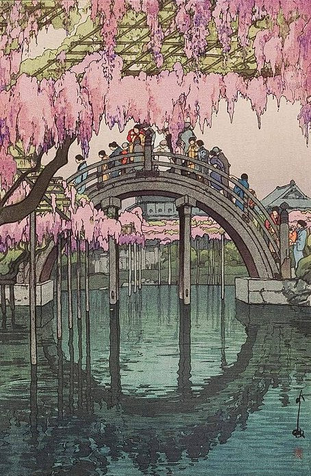 Hiroshi Yoshida Kameido - Drum bridge at Kameido shrine Tokyo - Canvas Print