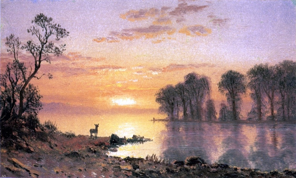 Albert Bierstadt Sunset over the River - Canvas Print