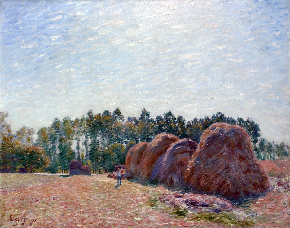 Alfred Sisley Haystacks at Moret - Morning Light - Canvas Print