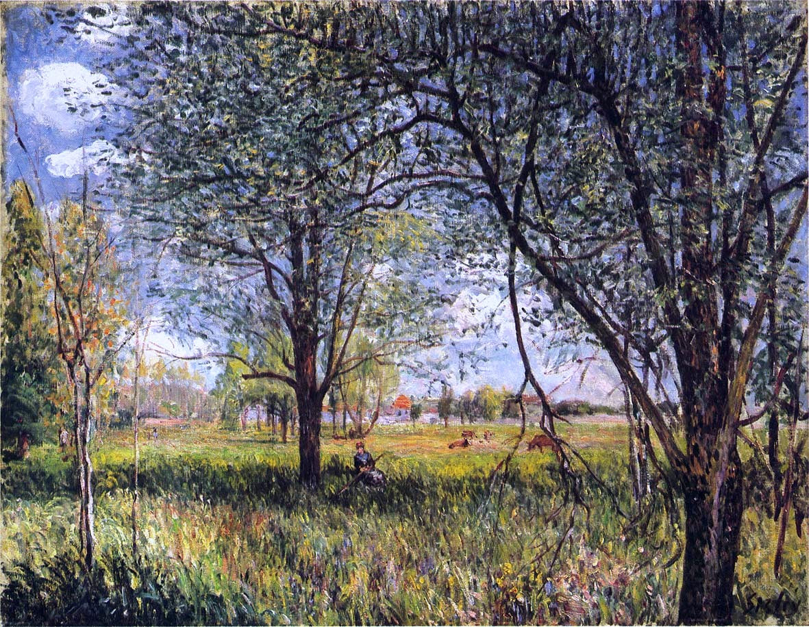 Willows in a Field - afternoon by Alfred Sisley - Canvas Print