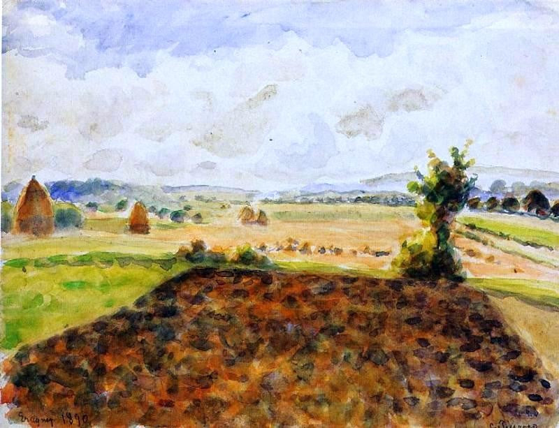 Camille Pissarro Landscape at Melleray, Woman Carrying Water to Horses - Canvas Print