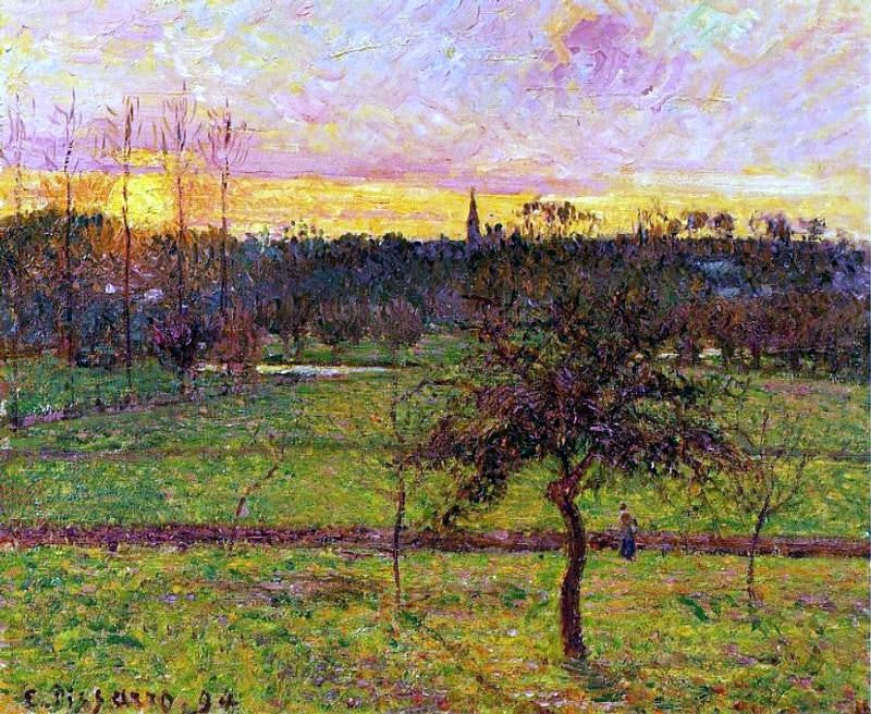 Camille Pissarro Sunset at Eragny - Canvas Print