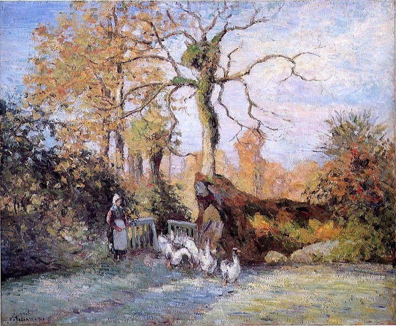 Camille Pissarro The Goose Girl at Montfoucault, White Frost - Canvas Print