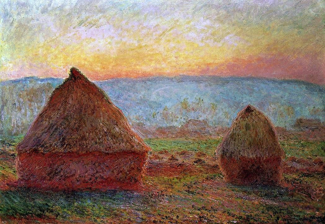 Claude Oscar Monet Grainstacks at Giverny, Sunset - Canvas Print