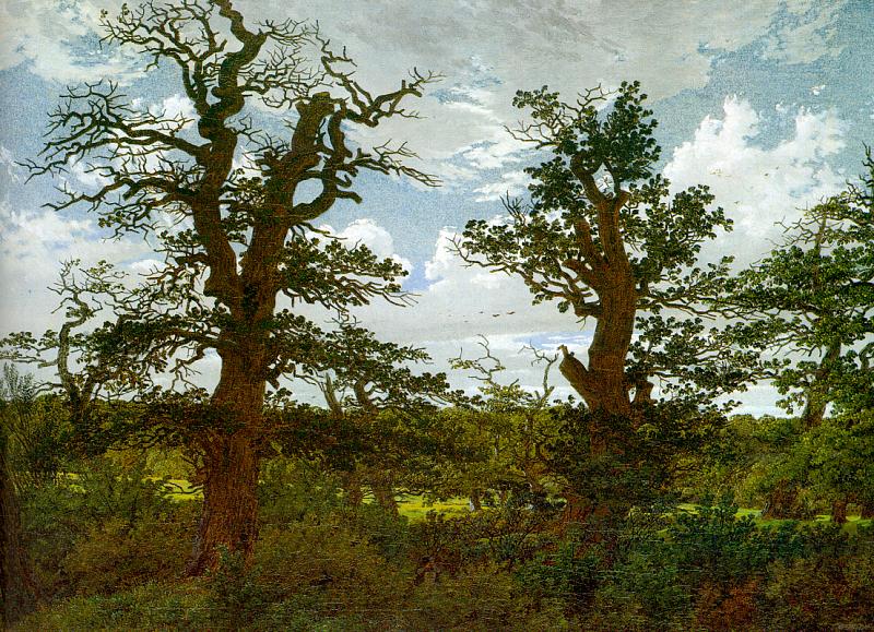 Caspar David Friedrich Landscape with Oak Trees and a Hunter - Canvas Print