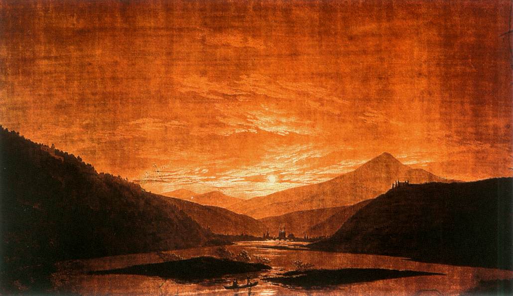 Caspar David Friedrich Mountainous River Landscape - Night Version - Canvas Print