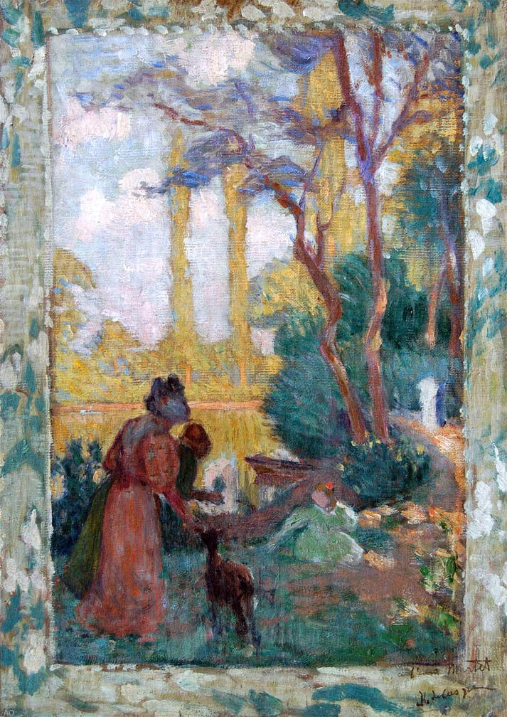 Henri Lebasque Young Woman and Children in Park - Canvas Print