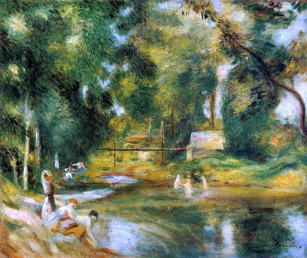 Pierre Auguste Renoir Essoyes Landscape - Washerwoman and Bathers - Canvas Print