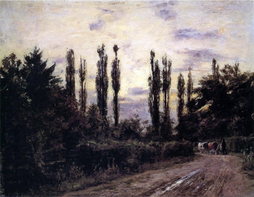 Theodore Clement Steele Evening, Poplars and Roadway near Schleissheim - Canvas Print