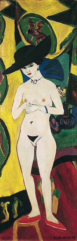 Ernst Ludwig Kirchner Standing Nude with Hat - Canvas Print