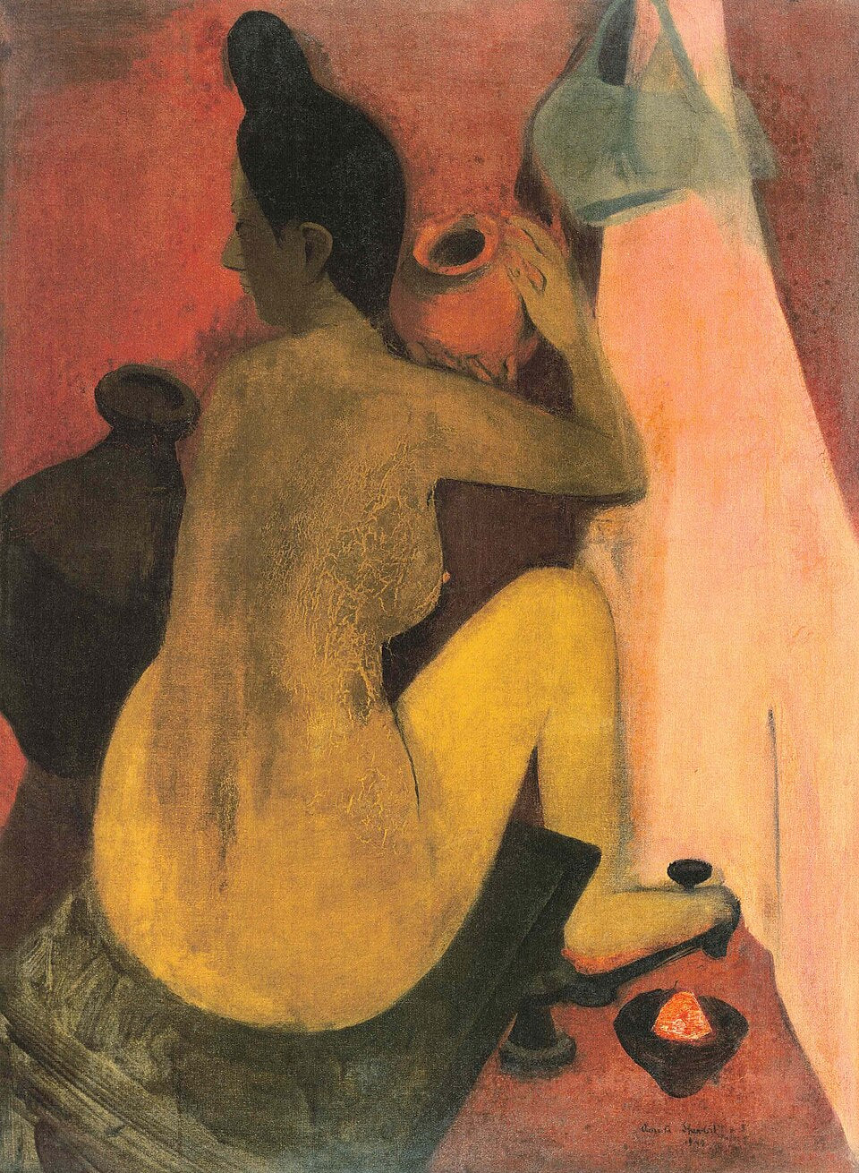 Amrita Sher-Gil Woman at Bath - Canvas Print