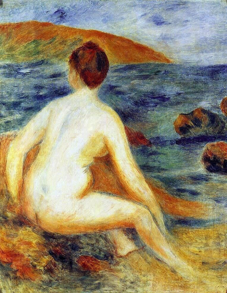 Pierre Auguste Renoir Nude Bather Seated by the Sea - Canvas Print