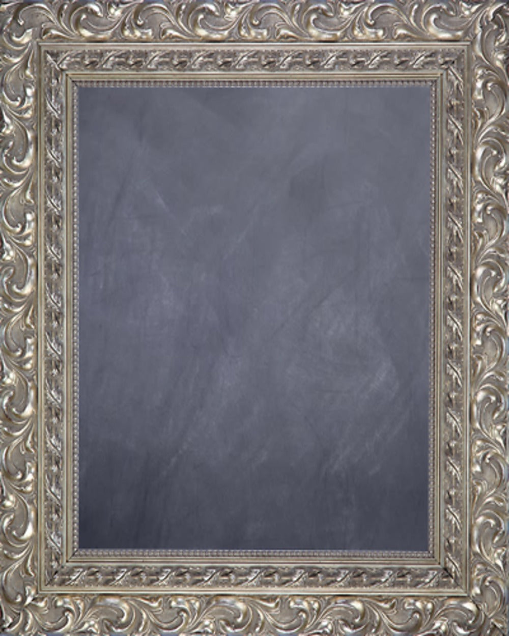 Framed Chalkboard with Ornate Antique Silver Finish Frame