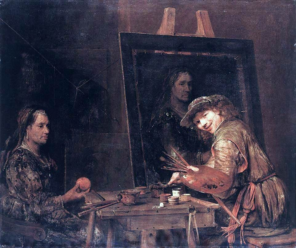 Aert De Gelder Self-Portrait at an Easel Painting an Old Woman - Canvas Print