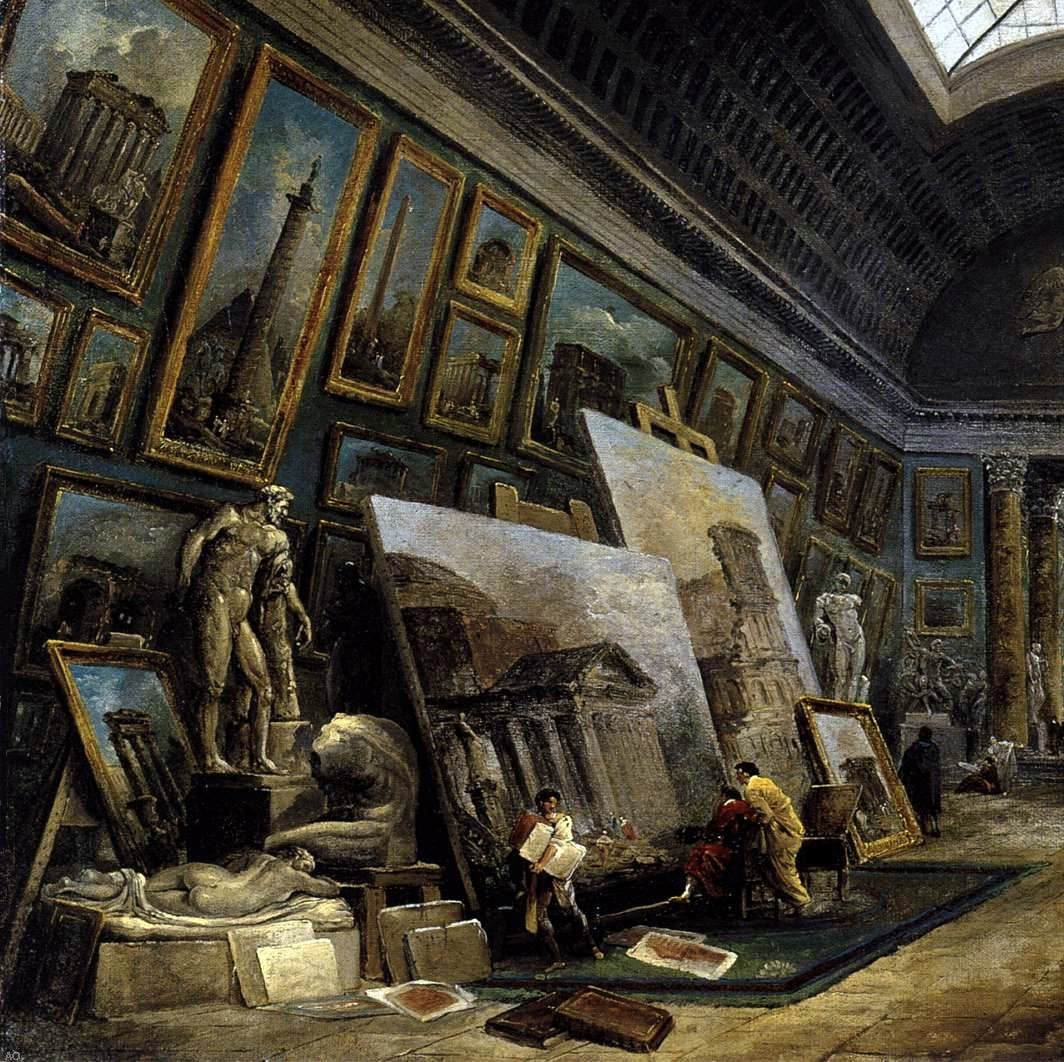 Hubert Robert Imaginary View of the Grande Galerie in the Louvre (detail) - Canvas Print